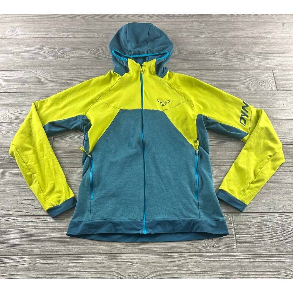Dynafit women's Blue/Yellow print stretch long-sleeved hoodie jacket Small